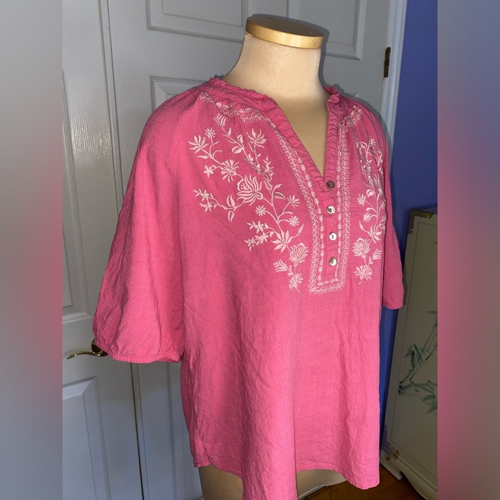 Westbound Pink Floral Embroidered Blouse, Boho Summer Top - Picture 3 of 7